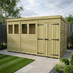 16 x 7 Pent Shed (Double Door, With Windows)