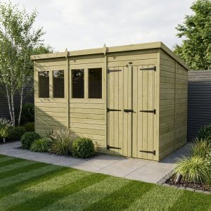 16 x 8 Pent Shed (Double Door, With Windows)
