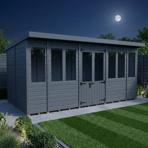 16x8 Composite Pent Summer House (Double Doors, With Windows)