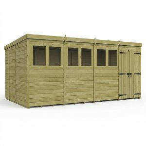 16 x 9 Pent Shed (Double Door, With Windows)