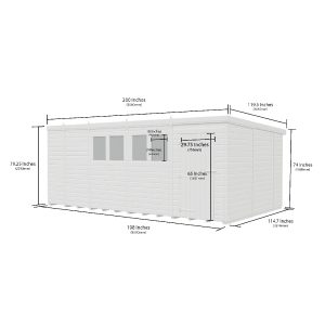 17 x 10 Pent Shed (Double Door, With Windows)