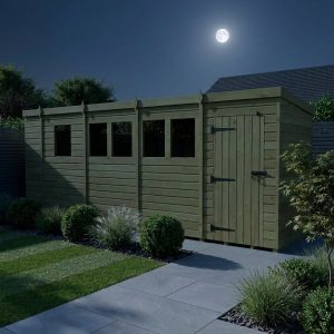 17 x 4 Pent Shed (Single Door, With Windows)