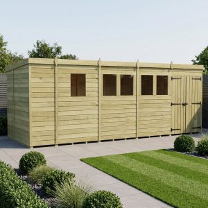 17 x 6 Pent Shed (Double Door, With Windows)