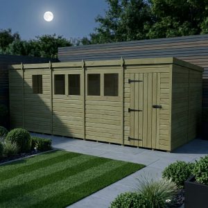 17 x 8 Pent Shed (Single Door, With Windows)