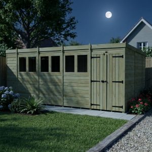 18 x 10 Pent Shed (Double Door, With Windows)