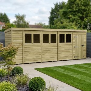 18 x 4 Pent Shed (Single Door, With Windows)