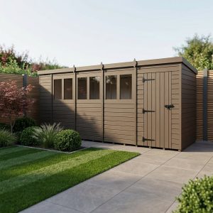 18x4 Pent Composite Shed (Single Door, With Windows)
