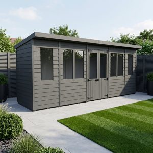 18x4 Composite Pent Summer House (Double Doors, With Windows)
