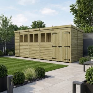 18 x 5 Pent Shed (Double Door, With Windows)