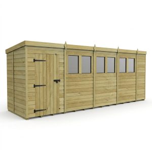 18 x 5 Pent Shed (Single Door, With Windows)