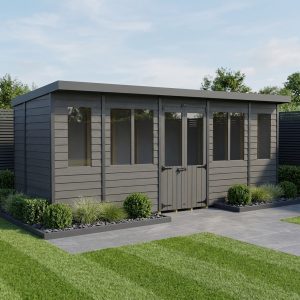 18x6 Composite Pent Summer House (Double Doors, With Windows)