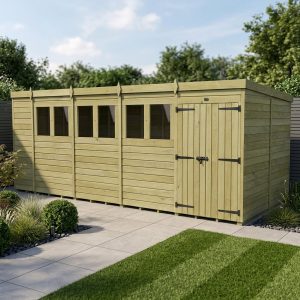 19 x 7 Pent Shed (Double Door, With Windows)