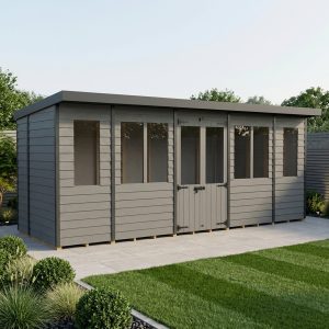 18x7 Composite Pent Summer House (Double Doors, With Windows)