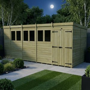 19 x 8 Pent Shed (Double Door, With Windows)