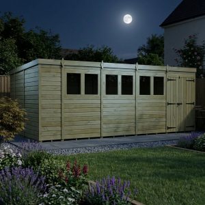 18 x 9 Pent Shed (Double Door, With Windows)