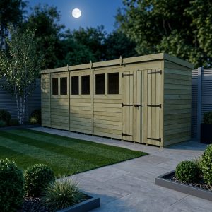 19 x 4 Pent Shed (Double Door, With Windows)