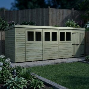 18 x 6 Pent Shed (Double Door, With Windows)