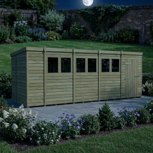 18 x 6 Pent Shed (Single Door, With Windows)