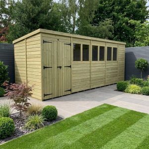 18 x 7 Pent Shed (Double Door, With Windows)