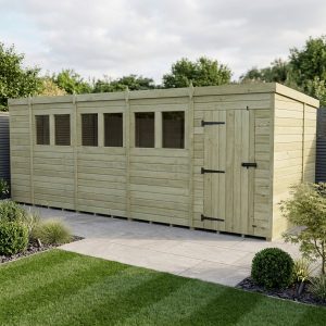 18 x 7 Pent Shed (Single Door, With Windows)