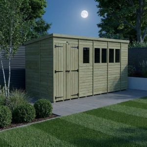 18 x 8 Pent Shed (Double Door, With Windows)