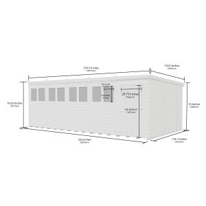 20 x 10 Pent Shed (Double Door, With Windows)