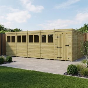 20 x 10 Pent Shed (Single Door, With Windows)