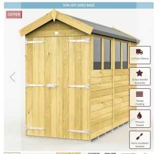 4 x 11 Apex Shed (Single Door, No Windows)