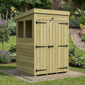 4 x 4 Pent Shed (Double Door, With Windows)