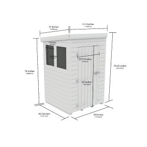 4x4 Pent Composite Shed (Single Door, With Windows)