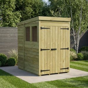 4 x 6 Pent Shed (Double Door, With Windows)