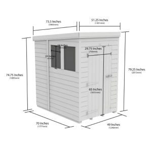 4x6 Pent Composite Shed (Single Door, With Windows)