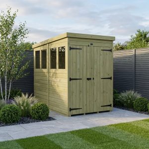 4 x 7 Pent Shed (Double Door, With Windows)