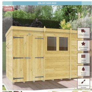 5 x 10 Pent Shed (Single Door, With Windows)