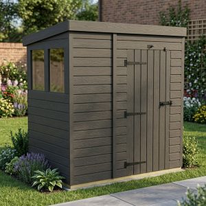 5x4 Pent Composite Shed (Single Door, With Windows)