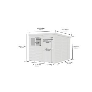 7x10 Pent Composite Shed (Single Door, With Windows)