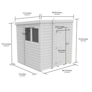 7 x 6 Pent Shed (Single Door, With Windows)
