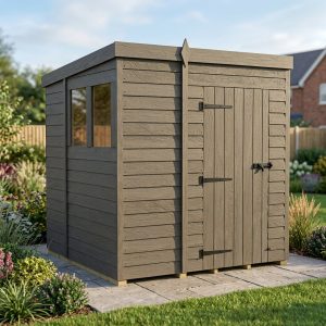 7x7 Pent Composite Shed (Single Door, With Windows)