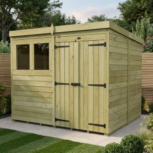 8 x 7 Pent Shed (Double Door, With Windows)