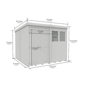 8 x 8 Pent Shed (Double Door, With Windows)