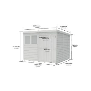 8 x 9 Pent Shed (Double Door, With Windows)