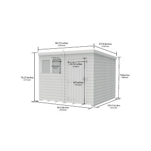8 x 9 Pent Shed (Single Door, With Windows)