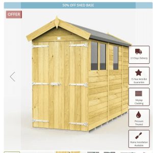 9 x 4 Apex Shed (Double Door, With Windows)