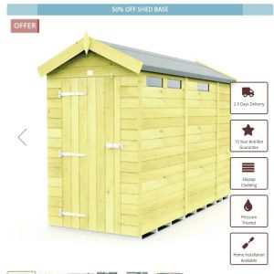 9 x 4  Apex Security Shed (Single Door)