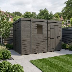9x6 Pent Composite Shed (Single Door, With Windows)