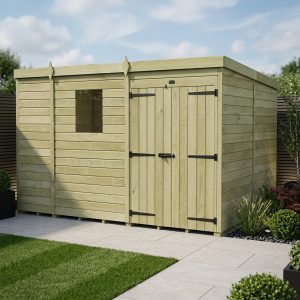 9 x 8 Pent Shed (Double Door, With Windows)