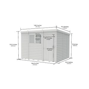 9x9 Pent Composite Shed (Single Door, With Windows)