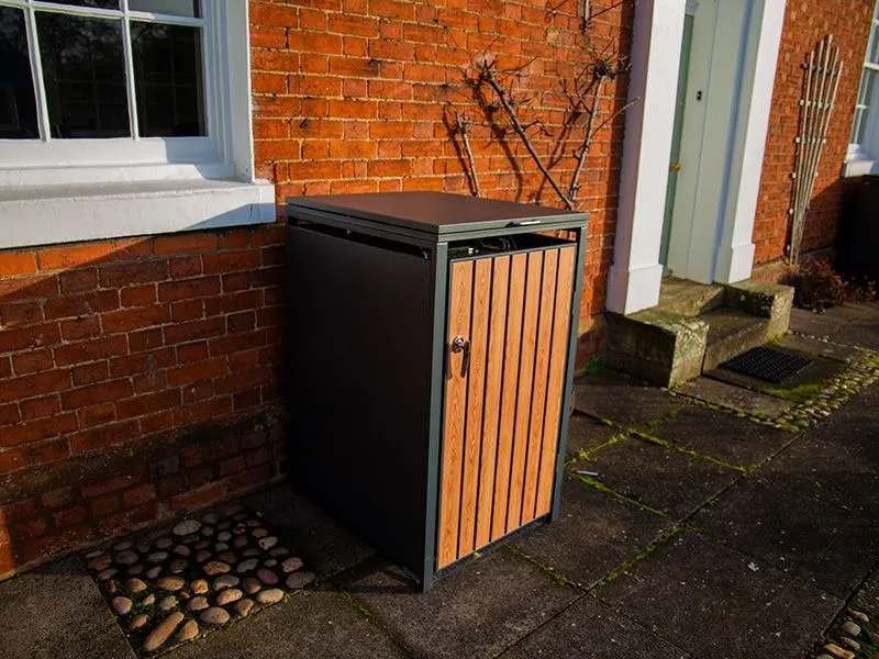 Wood Effect Single Wheelie Bin Cover – Galvanised Steel - Image 3