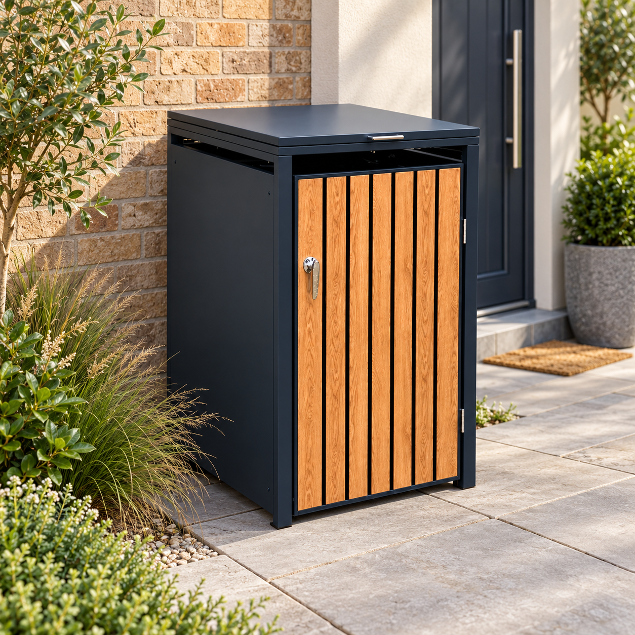 Wood Effect Single Wheelie Bin Cover – Galvanised Steel - Image 7