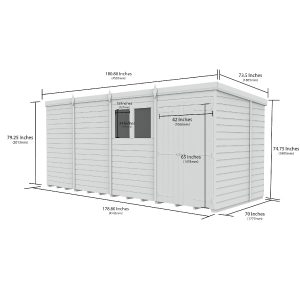 15 x 6 Pent Shed (Double Door, With Windows)
